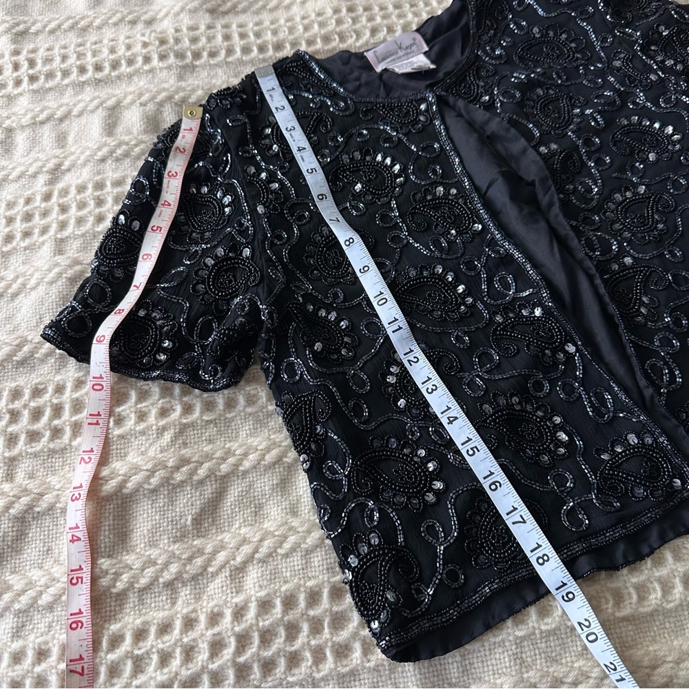 NWT Vintage Laurence Kazar Blazer Sequin Silk Beaded Beads Sequins Open Jacket M - Picture 15 of 17